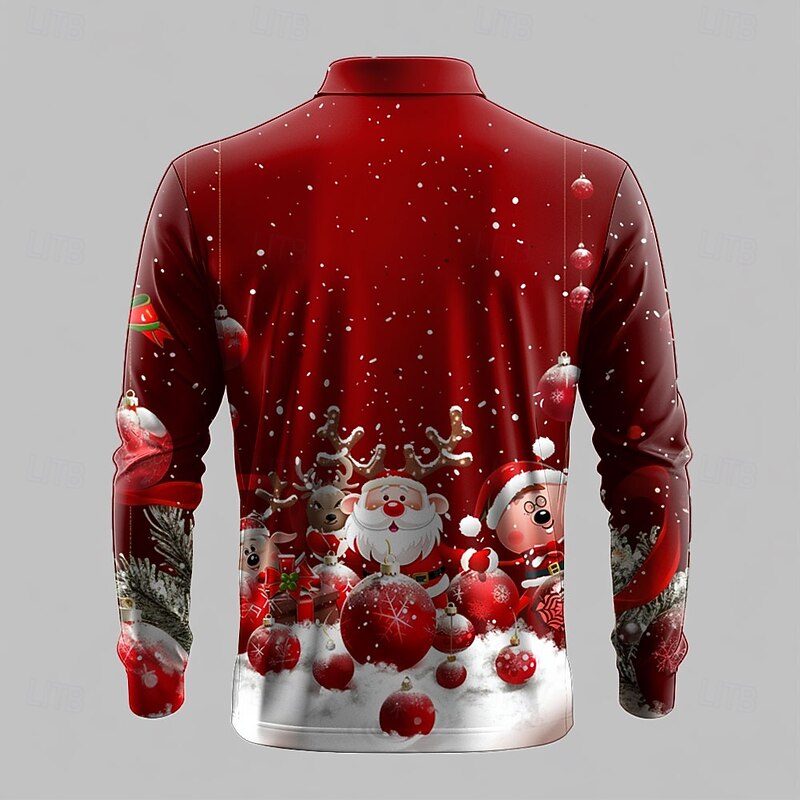 Christmas Men's Santa Claus Polo Shirts Zip Polo Long Sleeve Polo Shirts Collar Casual Party Evening Wear Dailywear Zipper Spring Fall & Winter Red2