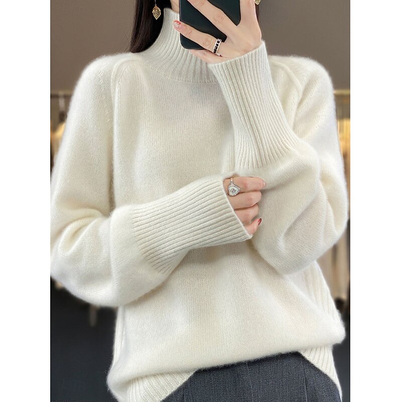 Women's Sweater Pullover Sweater Jumper Casual Soft Pure Color Ribbed Crew Neck Knitted Long Sleeve Regular Tops Knit Outdoor Daily Weekend White Red Fall Winter4