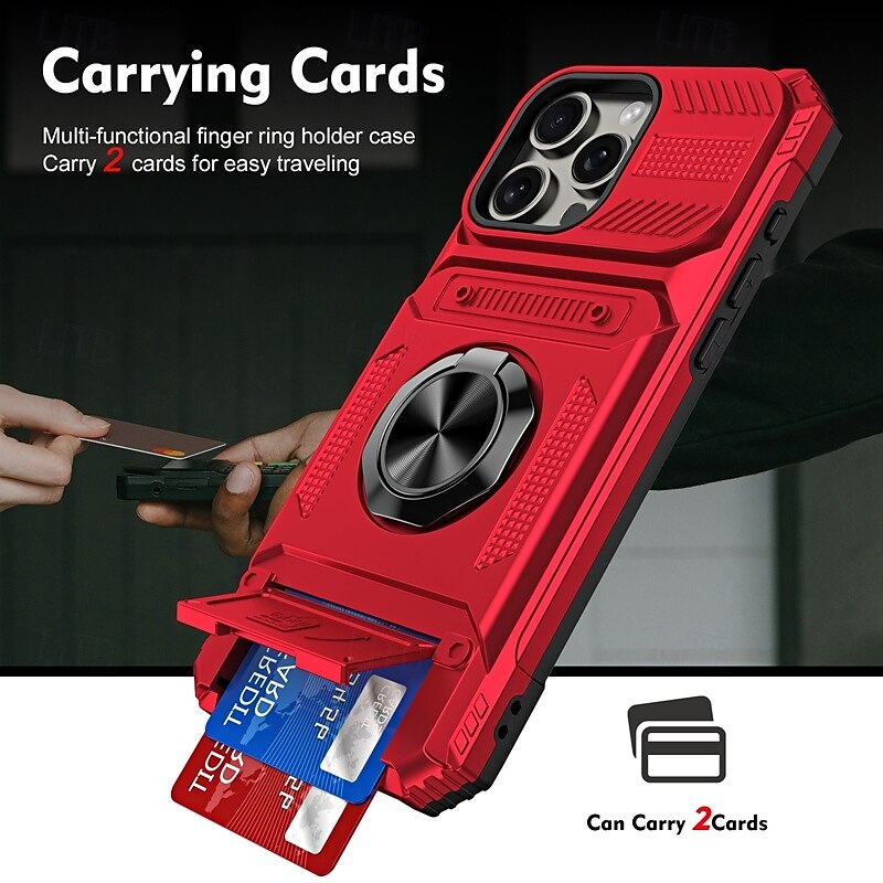 Phone Case For iPhone 17 Pro Max 17 Air 16 15 14 Pro Max Plus 13 12 11 Pro Max Back Cover Ring Holder Magnetic Card Slot Retro TPU PC3