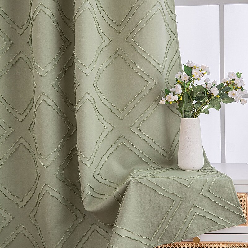 Cotton Linen Striped Curtain Fabric Sage Green Tufted Blackout Curtain For The Livingroom3