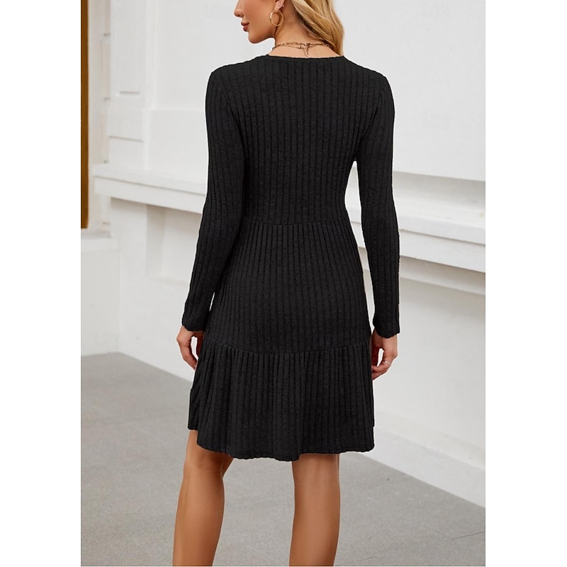 Women's Work Dress Black Dress Elegant Daily Mini Dress Design Crew Neck Long Sleeve Plain Loose Fit Black Spring Fall S M L XL 2XL2