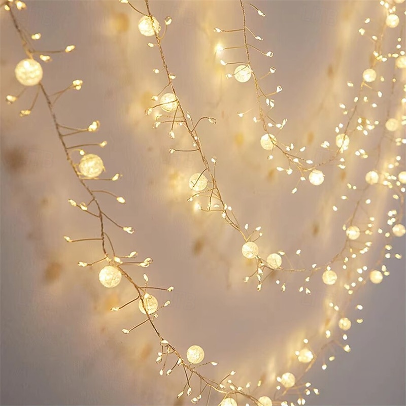6M 400 LED String Lights Firecracker Cluster Garland Lights, Outdoor Christmas Fairy Lights With Crackling,DC31V Crystal Crackle Ball Fairy Lights for Patio, Window, Party Decor - EU/US/UK Plug