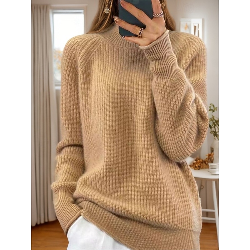 Women's Sweater Pullover Sweater Jumper Turtleneck Knit Knitted Raglan Sleeves Spring Fall Home Daily Holiday Daily Soft Long Sleeve Pure Color Yellow Pink3