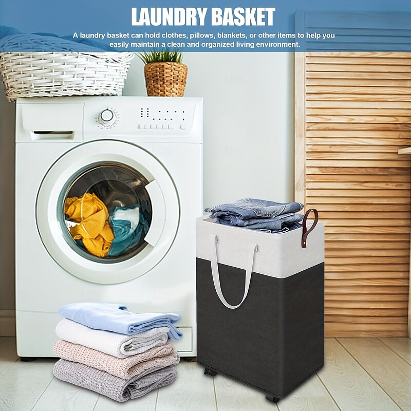 Large Capacity Laundry Basket, 75L/90L, Stylish Black, Features 2 Long Handles and 1 Side Carry Handle, Foldable Storage Bin, Waterproof Dirty Clothes Basket, Ideal for Bathrooms, Bedrooms, Dorms, and RVs4