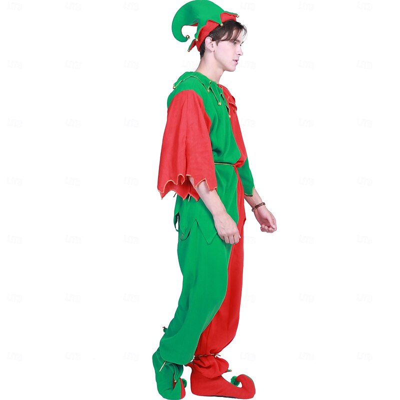 Elf Outfits Christmas Dress Elf Costume Cosplay Costumes Men's Women's Boys' Girls' Christmas Special Adults Kid's Christmas Carnival Masquerade Christmas Party Top Pants Belt Shoes Hat3