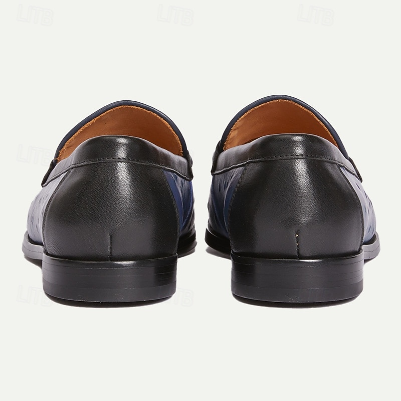 Men's Blue Premium Cowhide Leather Loafers with Ostrich Pattern and Metal Buckle Detail, Elegant Dress Shoes for Formal and Casual Occasions 5