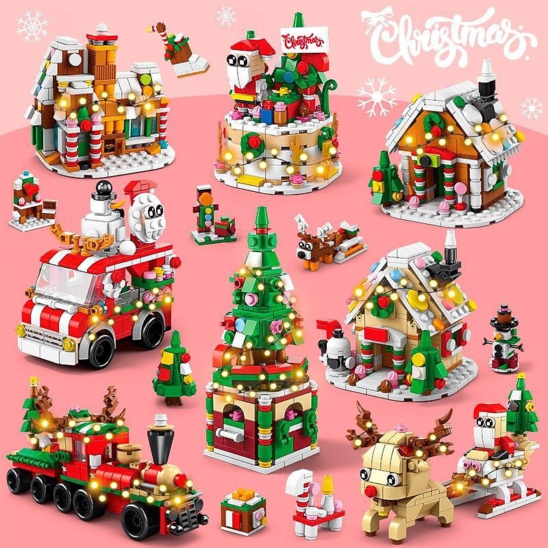 Christmas Building Blocks Sets Building Brickheadz Kit Santa/Reindeer/Snowman/Gingerbread Man Blocks Bricks Set Christmas Decorations and Gifts for Kids Boys Girls Adult