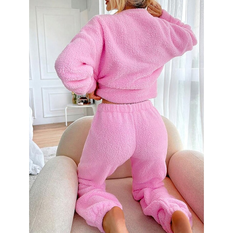 Women's Pajama Set 2 Pieces Print Comfort Home Daily Comfort Warm V Neck Long Sleeve Pullover Pant Spring Fall Home Outfits2