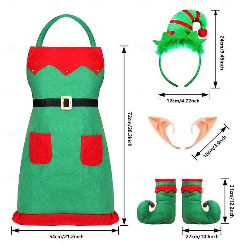 Elf Outfits Apron Christmas Costume Women's Cosplay Costume Adults Christmas New Year Christmas Eve Christmas Party 1 Pair of Earrings Headpiece Apron Shoes4
