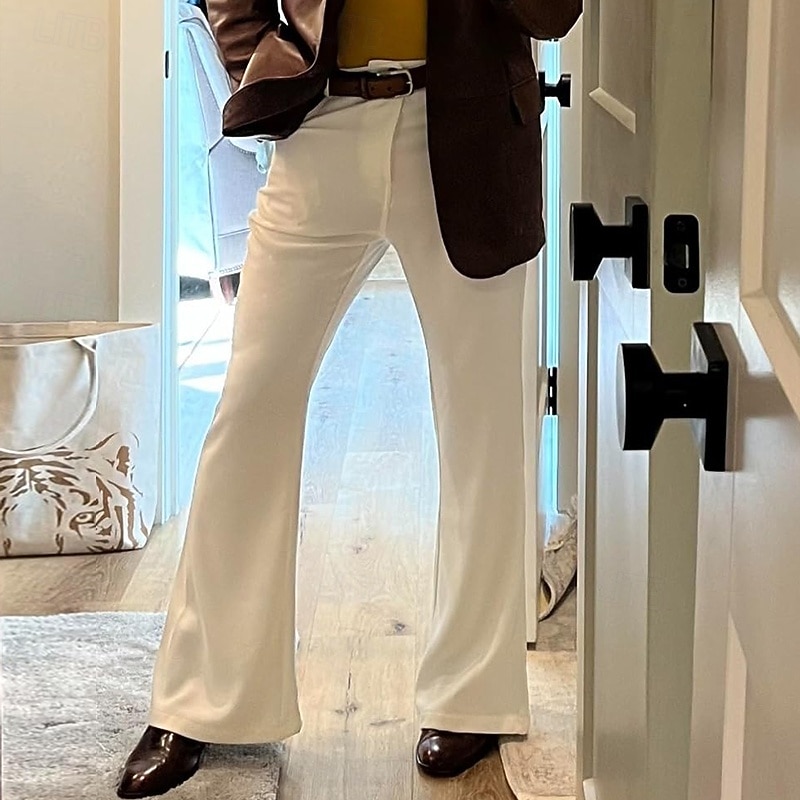 Men's Dress Pants Flared Pants Bell Bottom Trousers Pocket Plain Comfort Breathable Full Length Outdoor Daily Going out Elegant Fashion White Dark Gray Stretchy