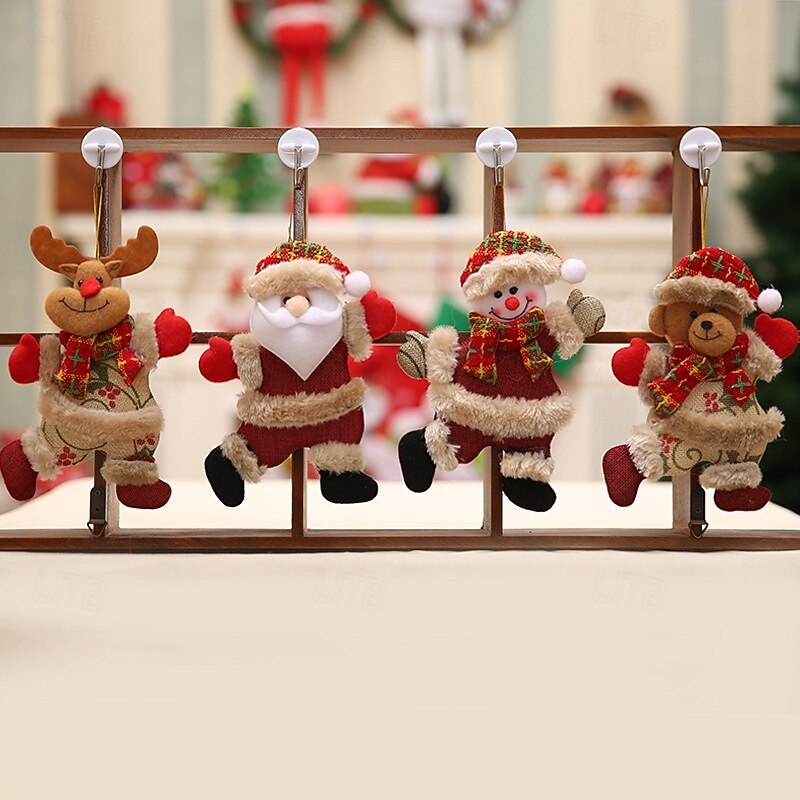 4pcs Christmas Tree Accessories Christmas Doll Dancing Old Man Snowman Deer Bear Fabric Doll Small Pendant Gift3