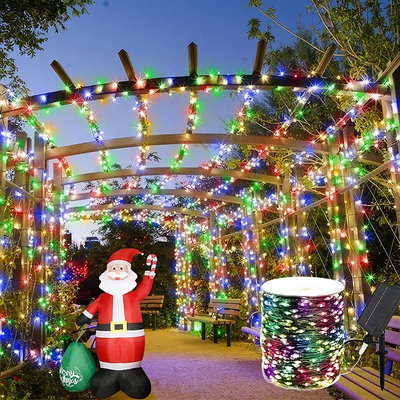 50M-500Leds/100M-1000Leds Outdoor High Brightness Copper Wire Light String Large Solar Panel Courtyard Eaves Christmas Trees Balconies Fences Holy Festival Atmosphere Decorative Light String3