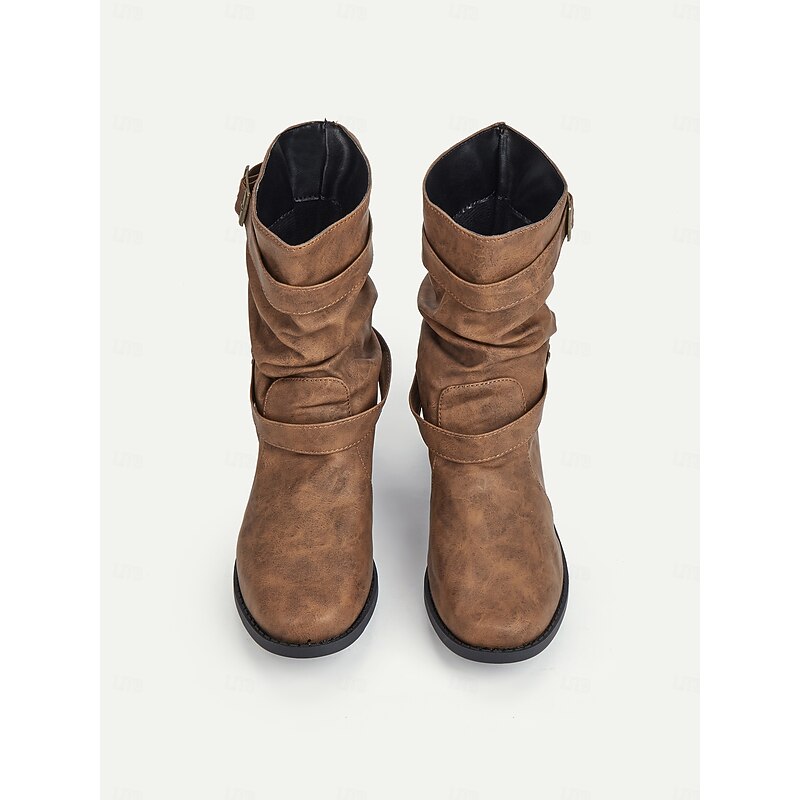 Women's Vintage Brown Slouchy Ankle Boots with Buckle Straps - Perfect for Casual Wear or Fall Fashion4