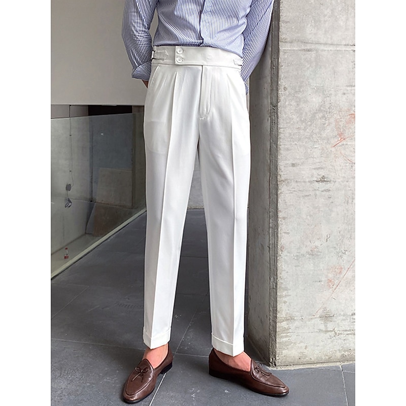 Men's Dress Pants Trousers Slacks Suit Pants Gurkha Pants High Rise Plain Comfort Breathable Wedding Outdoor Daily Elegant Vintage Black White2
