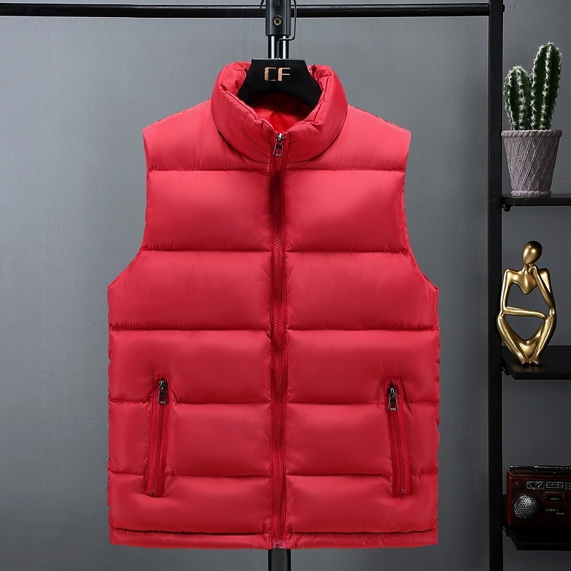 Men's Puffer Vest Padded Gilet Quilted Vest Daily Date Vacation Fashion Casual Fall & Winter Pocket Polyester Warm Comfortable Solid Color Zipper Stand Collar Regular Fit Black White Red Dark Blue2