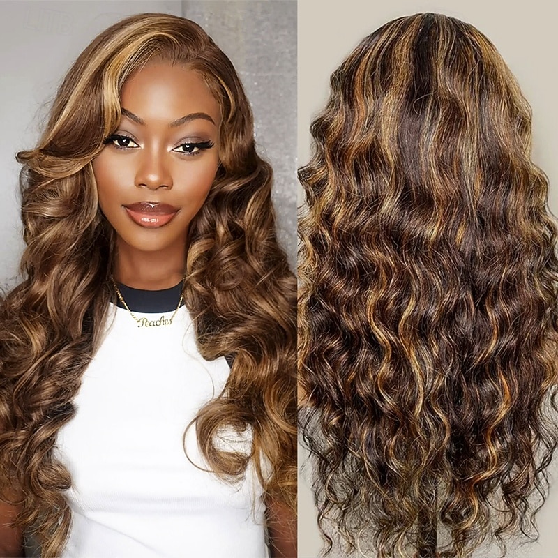 Highlights Piano Human Hair P4/27 13*4 Lace Wig Loose Deep Human Hair Front Lace Wig 150% Density 16-30 Inches