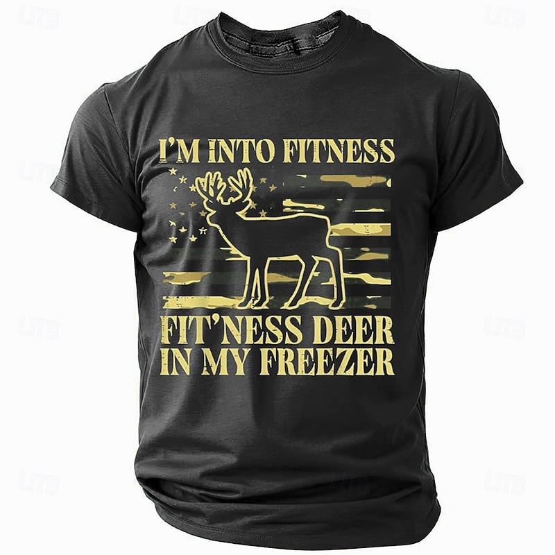 Men's T-Shirt - Funny Hunting Graphic Tee, 'I'm Into Fitness, Fit'ness Deer In My Freezer' Short Sleeve4