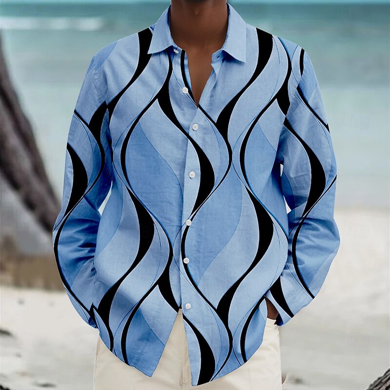 Men's Geometric Geometric Pattern Beach Shirt Button Up Shirt Long Sleeve Hawaiian Casual Vacation Daily Fall Winter Spring & Summer Turndown Collared Shirts Button Up 3D Print White Yellow Blue Beige2