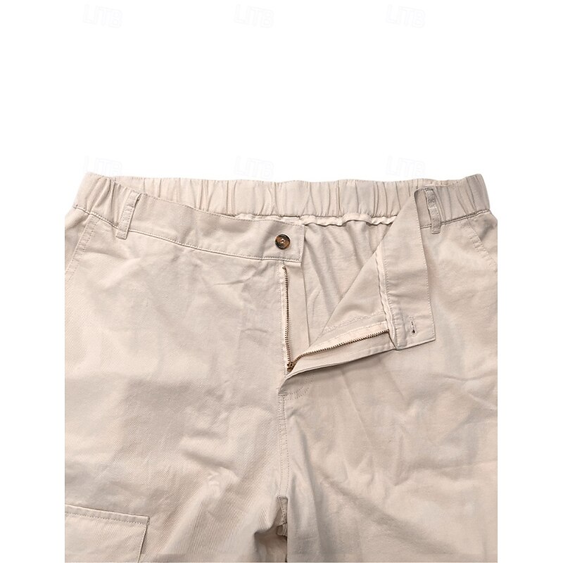 Men's Cargo Pants Trousers Chino Pants Casual Pants Elastic Waist Multi Pocket Straight Leg Plain Comfort Soft Full Length Outdoor Casual Daily Fashion Streetwear Black Khaki4