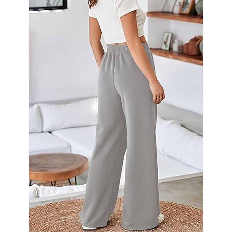 Women's Sweatpants Wide Leg Chinos Fashion Streetwear Full Length High Waist Plain Pocket Elastic Waistband Comfy Soft Comfortable Micro-elastic Outdoor Street Black White Gray Spring & Fall Regular 6