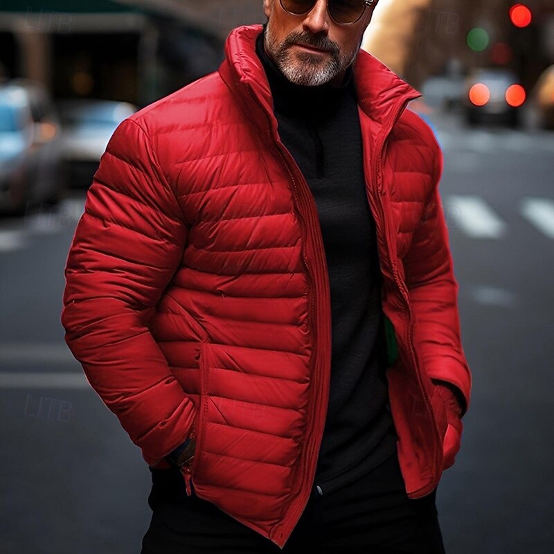 Men's Winter Coat Puffer Jacket Quilted Jacket Transition Jacket Pocket Cotton Pocket Vacation Daily Wear Date Regular Fashion Casual Comfortable Thermal Warm Fall & Winter Solid / Plain Color Black