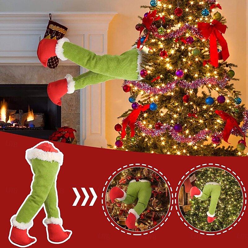 Christmas Elf Legs Tree Decorations, Festive Green Elf and Santa Legs Ornaments for Christmas Tree, Fun Holiday Accessories for Home, Party, and Indoor Decorations2