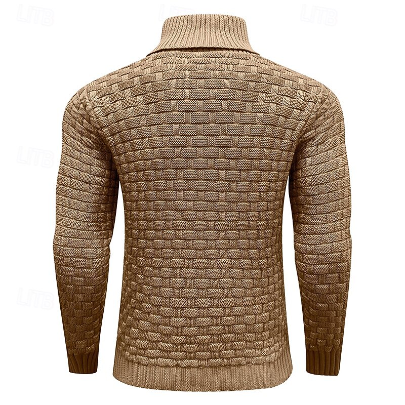 Men's Sweater Pullover Sweater Jumper Ribbed Knit Regular Knitted Slim Fit Plain Turtleneck Modern Contemporary Work Daily Wear Clothing Apparel Winter Spring &  Fall Black Blue S M L2
