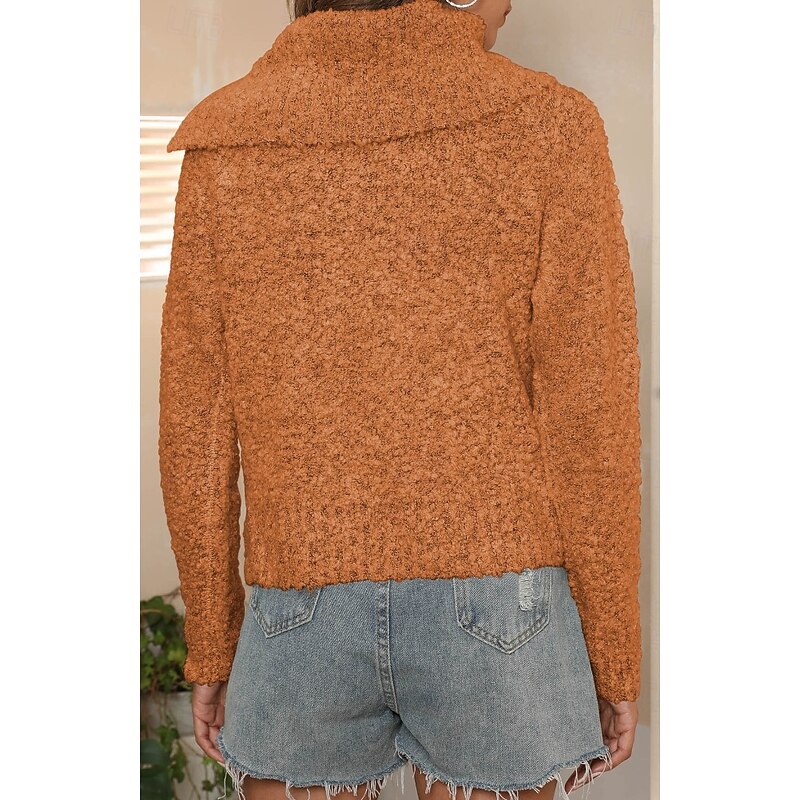 Women's Sweater Casual Soft Pure Color Ribbed Shirt Collar Buttons Knitted Long Sleeve Regular Tops Knit Outdoor Daily Weekend Brown Green Fall Winter2