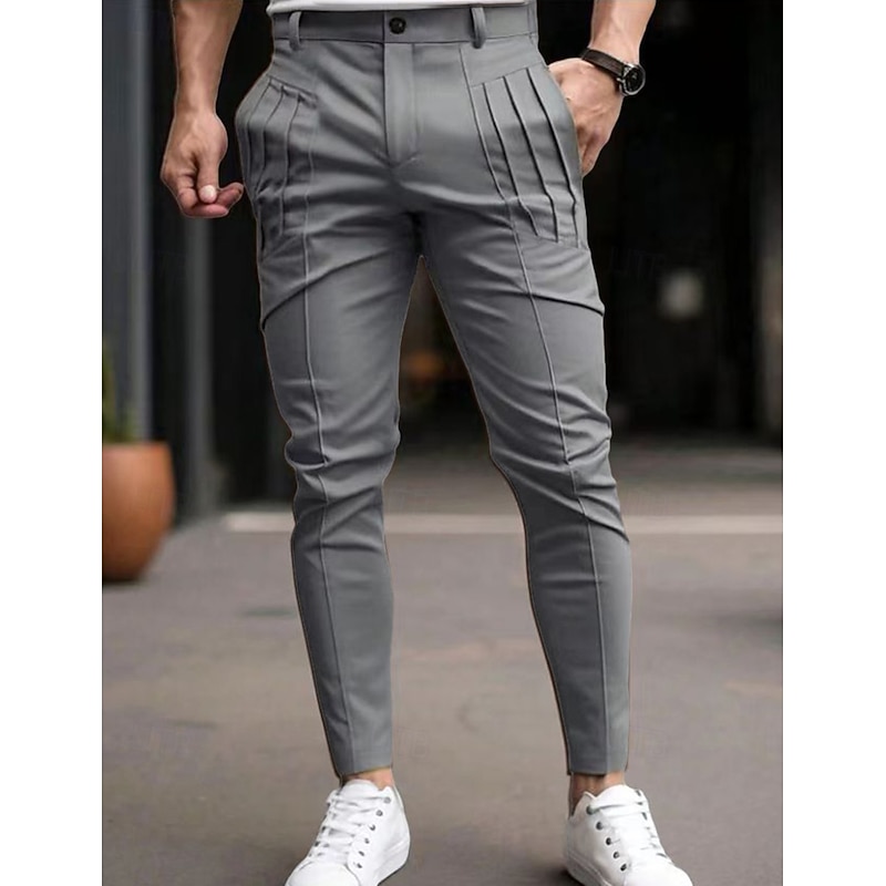 Men's Trousers Chinos Chino Pants Casual Pants Pocket Elastic Waist Pleats Plain Comfort Soft Full Length Outdoor Daily Going out Fashion Streetwear Black Blue Micro-elastic3