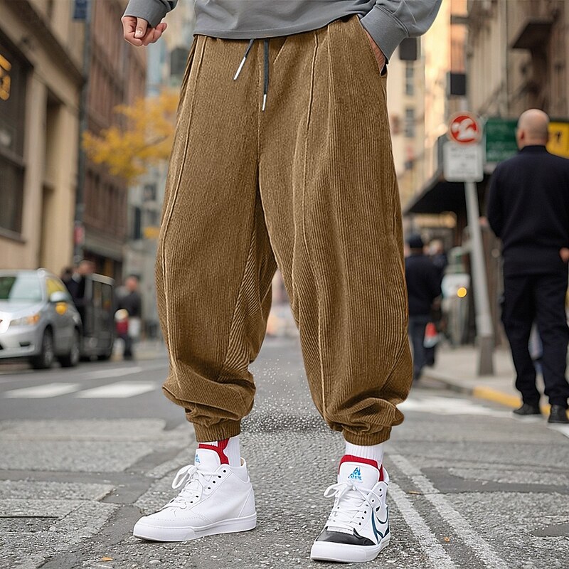 Men's Joggers Corduroy Pants Trousers Drawstring Elastic Waist Elastic Cuff Plain Comfort Breathable Full Length Casual Daily Holiday Sports Fashion Loose Fit Black Navy Blue Micro-elastic4