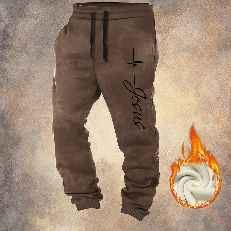 Men's Jesus Faith Fleece Sweatpants Drawstring Elastic Waist Vintage Casual Outdoor Home Dailywear Pocket Thermal Winter 3D Print Black Red Blue2
