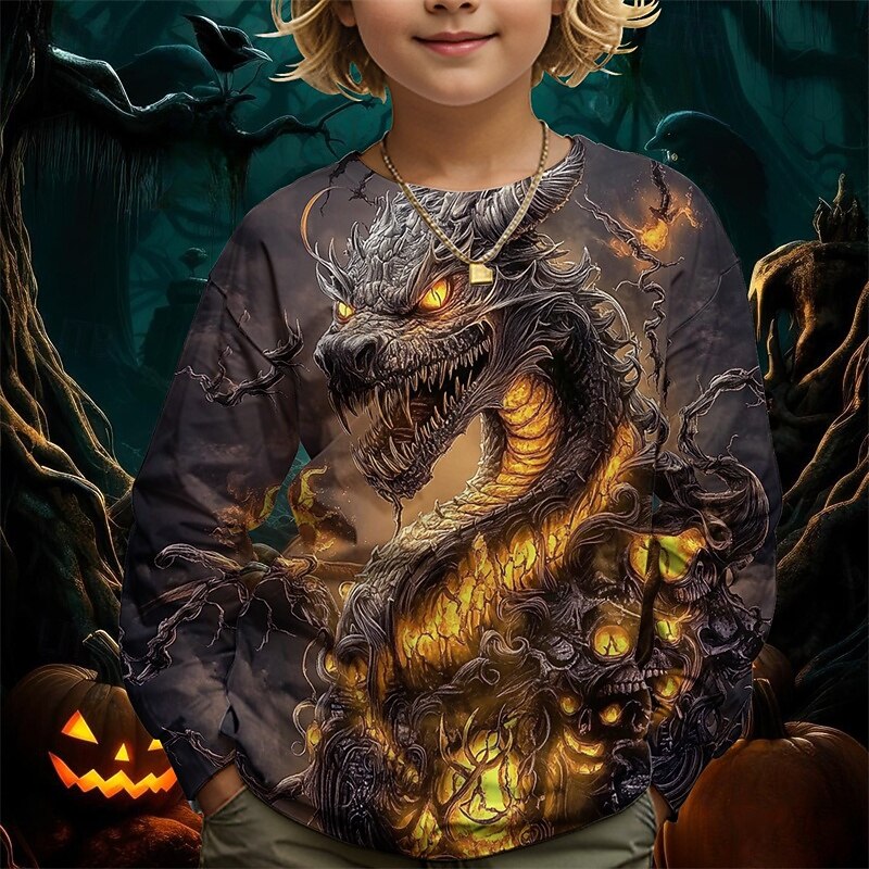 Boys' 3D Graphic Dragon T shirt Tee Long Sleeve Spring Fall Fashion Basic Kids 4-12 Years Crew Neck Outdoor Casual Daily Regular Fit