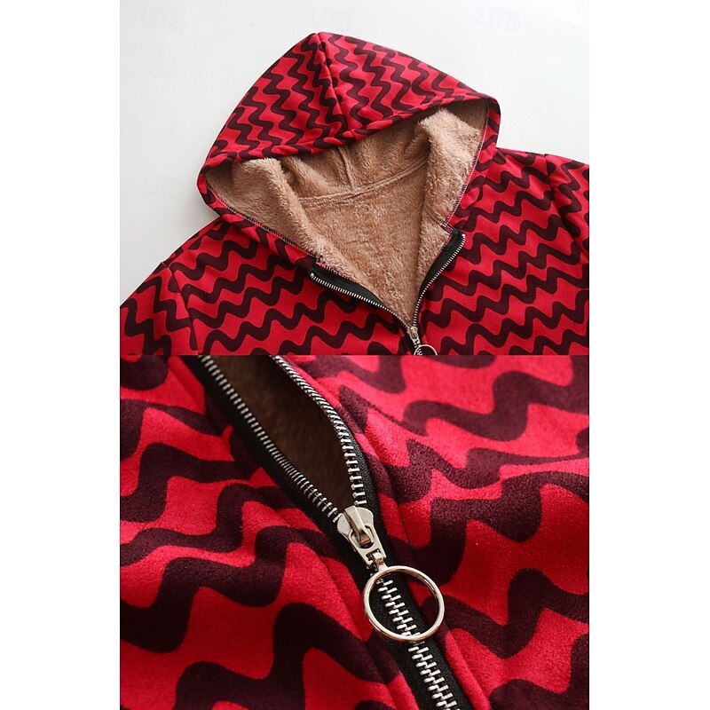 Women's Blazer Office Work Street Fall Winter Long Coat Loose Fit Thermal Warm Breathable Comtemporary Stylish Casual Jacket Long Sleeve Stripes and Plaid with Pockets Red4