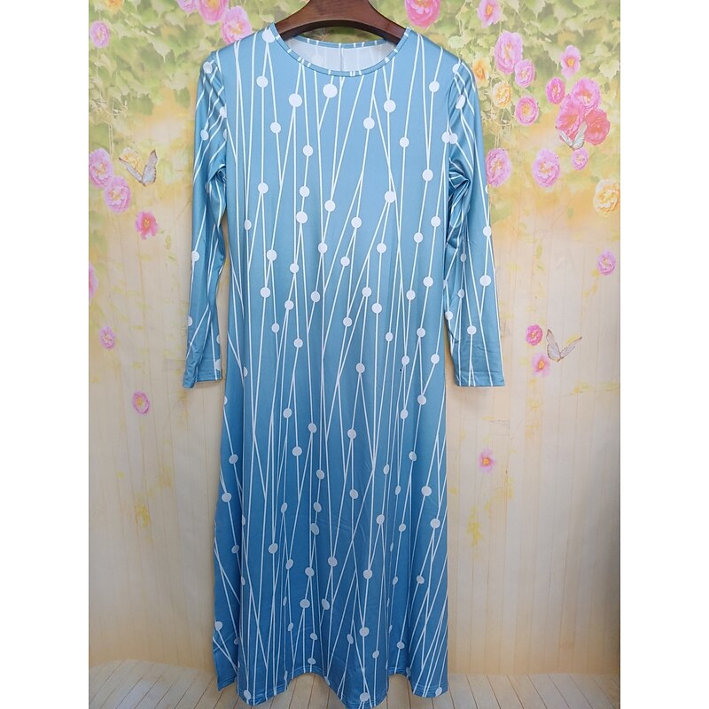 Women's Midi Dress Polka Dot Dress Polka Dot Classic Office Daily Split Long Sleeve Crew Neck Dress Regular Fit Light Sky Blue Fall S M L XL XXL2