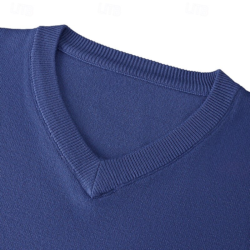 Men's Pullover Sweater Jumper Cropped  Sweater Knit Sweater Ribbed Knit Regular Knitted Plain V Neck Fashion Casual Daily Wear Date Clothing Apparel Fall & Winter Black Blue S M L2