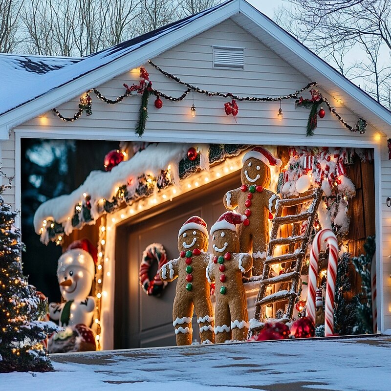 Christmas Door Decorations Outdoor Garage Door Cover Xmas Tree Banner Farmhouse Large Christmas Backdrop for Holiday Outdoor Garage Door Home Wall Decorations 23