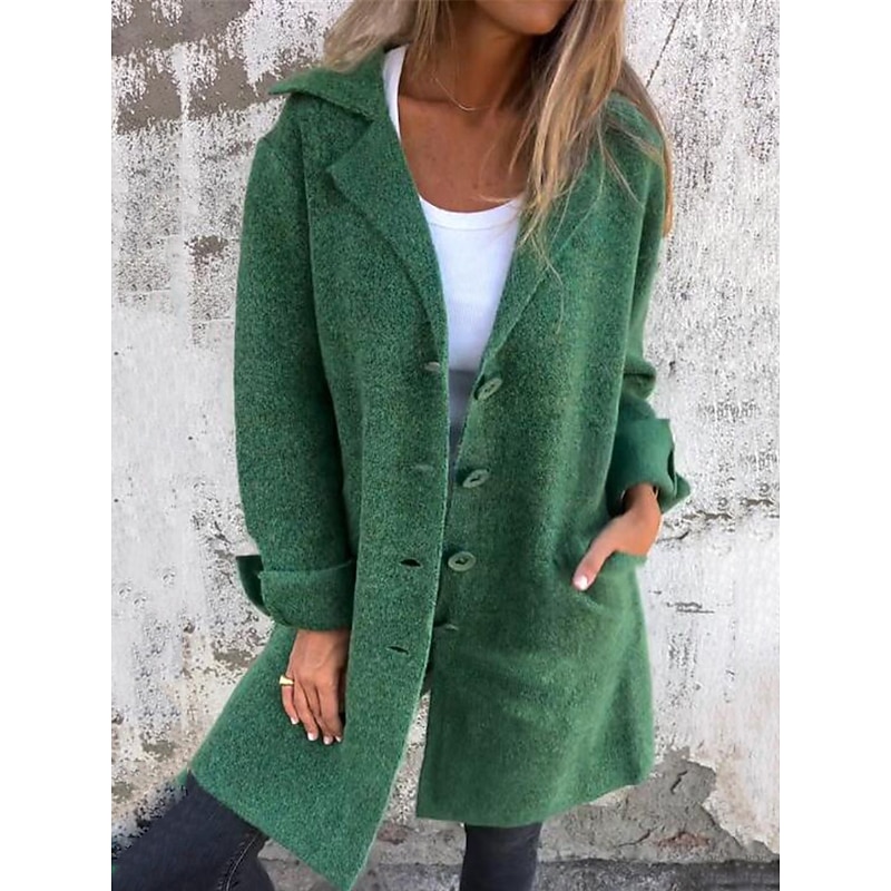 Women's Coat Outdoor Street Daily Wear Fall Winter Long Coat Regular Fit Thermal Warm Breathable Stylish Casual Jacket Long Sleeve Plain with Pockets Pink Brown Green3