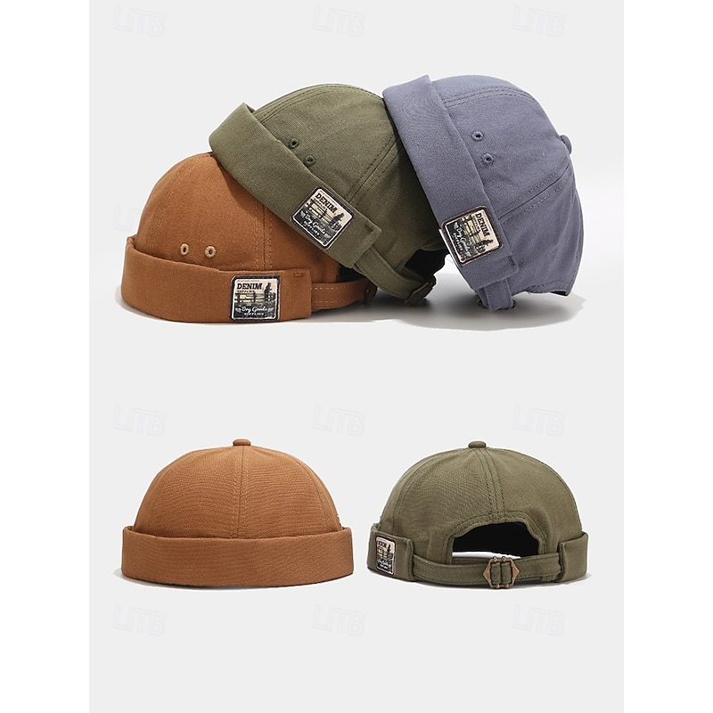 Men's Vintage Rolled Cuff Beanie Caps – Adjustable Brimless Hats in Multiple Colors for Casual and Streetwear Style4