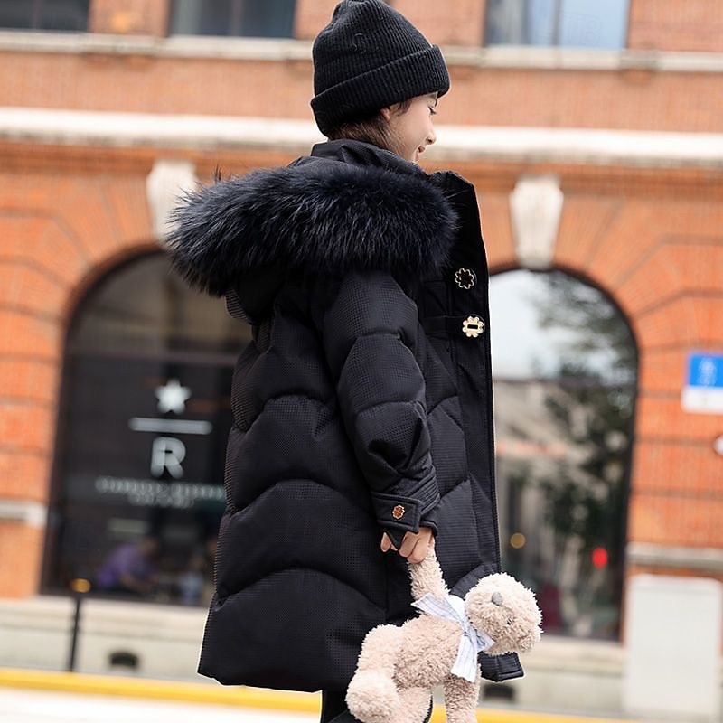 Kids Girls' Down Coat Solid Color Fashion Zipper Pocket School Coat Outerwear 4-12 Years Fall Black Pink Purple2