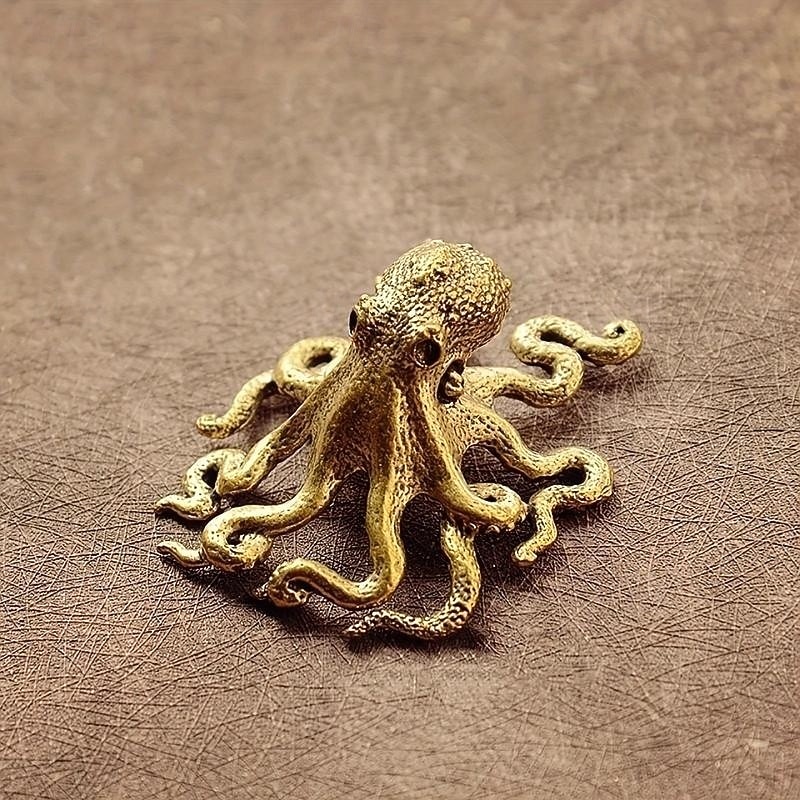 Brass Octopus Tea Pet - Solid, Creative Design for Prosperity & Wealth Attraction, Pure Copper Tea Ceremony Accessory3