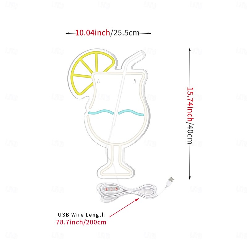 Cocktails Neon Sign Light, Dimmable LED Wall Decor USB Powered for Bars, Bedrooms & Parties | USB Acrylic Drink Art Night Light, Perfect Gift for Beer Bars, Clubs & Events3
