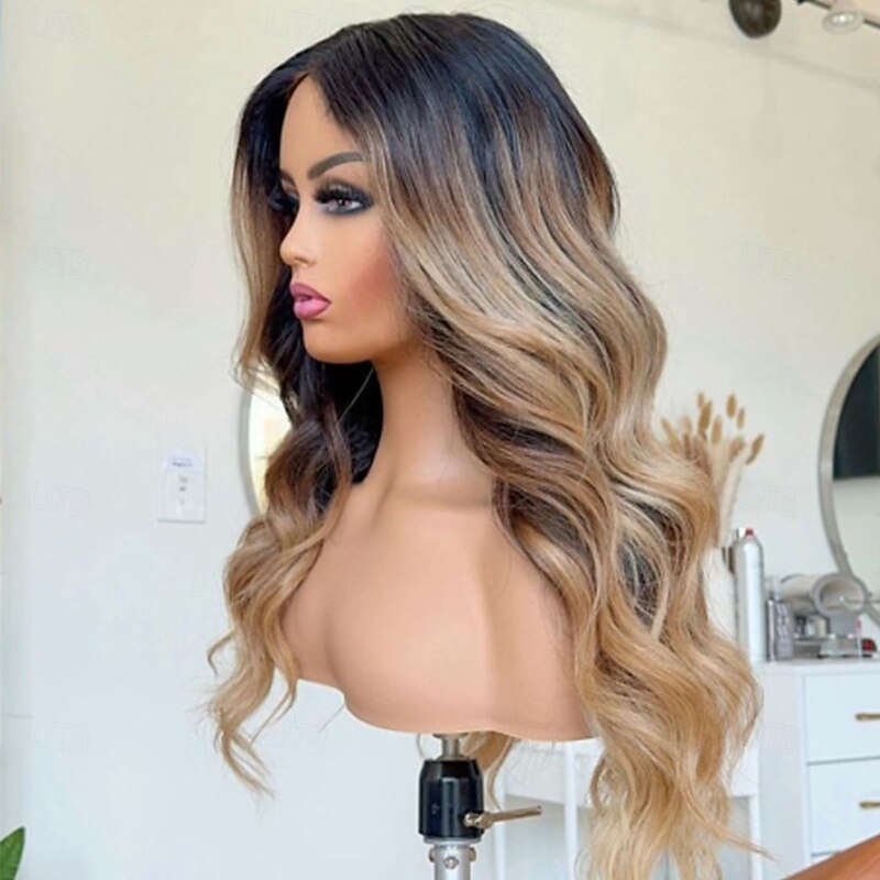 Unprocessed Virgin Hair 13x4 Lace Front Wig Middle Part Brazilian Hair Wavy Multi-color Wig 130% 150% Density with Baby Hair Ombre Hair Natural Hairline Glueless For Women Long Human Hair Lace Wig3