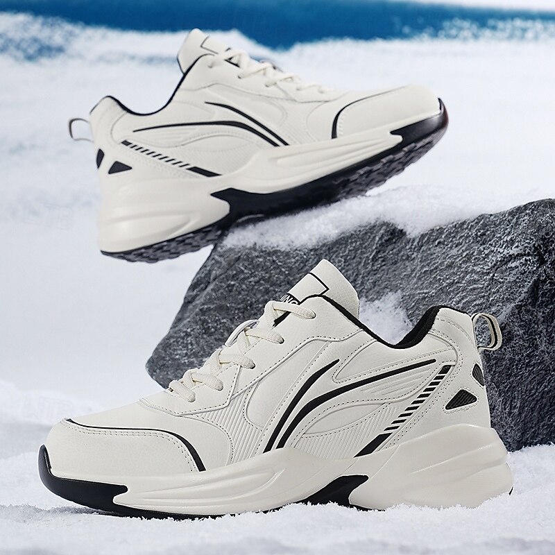 Men's Black Running Sneakers with Fur Lining, Winter Warm Athletic Shoes for Outdoor Sports and Casual Wear2