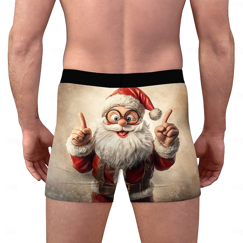 Santa Claus Christmas Pajamas Boxer Briefs Underwear Christmas Gift Men's Funny Christmas Pattern Adults Christmas New Year Christmas Eve Christmas Party2
