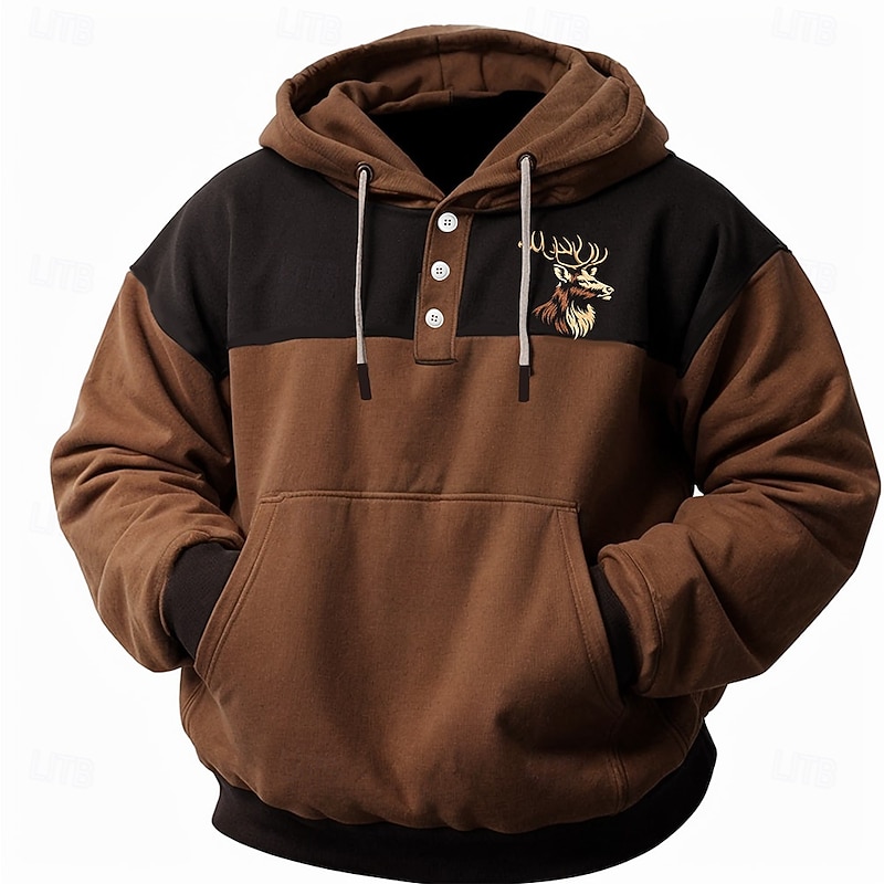 Men's Deer Hoodie Hoodies Sweatshirts Cowboy Casual Long Sleeve Hooded Sports Outdoor Streetwear Maroon Blue Pocket 3D Print Fall Winter Designer