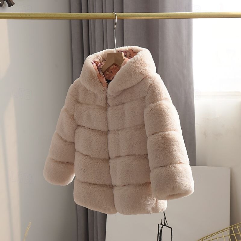 Kids Girls' Faux Fur Coat Solid Color Cute School Coat Outerwear 4 years+ Fall White Champagne Pink3