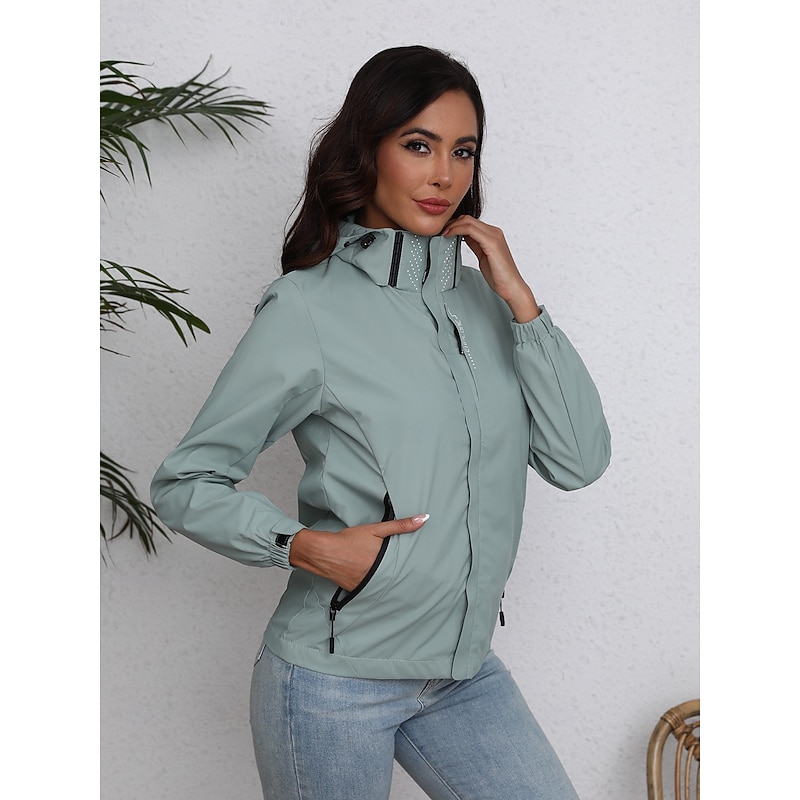 Women's Jacket Trench Coat School Zipper Solid Color Waterproof Simple Regular Fit Outerwear Long Sleeve Fall Black S2