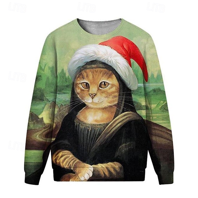 Christmas Animal Cat Dog Pullover Funny Christmas Sweatshirt 3D Print 3D Christmas Funny For Couple's Men's Women's Adults' Christmas Carnival 3D Print Party Festival3