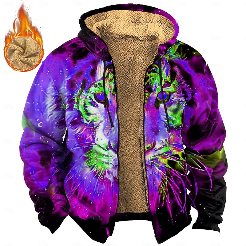 Men's Tiger Fleece Hoodie Hoodies Bohemia Fashion Long Sleeve Hooded Vacation Party Streetwear Blue Purple Drawstring Fall Winter Designer3