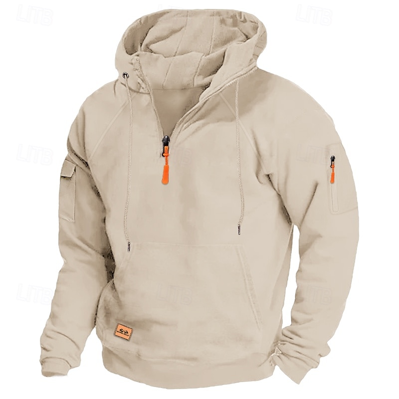 Men's Hoodie Quarter Zip Hoodie Black Red Navy Blue Royal Blue Khaki Hooded Plain Pocket Sports & Outdoor Daily Holiday Streetwear Cool Casual Winter Spring &  Fall Clothing Apparel Hoodies